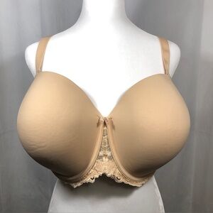 Auden Bra 42DDD Lightly Lined Comfort Wire Strapless Bra Lace Trim Nude 42F